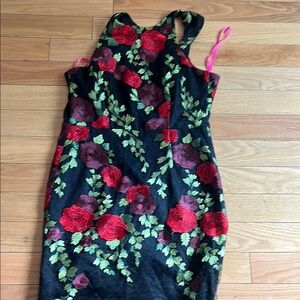 Betsey Johnson Dress with Red Floral Embroidery